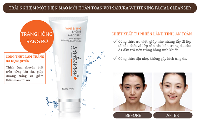 Sữa rửa mặt làm trắng da Sakura Whitening Facial Cleanser