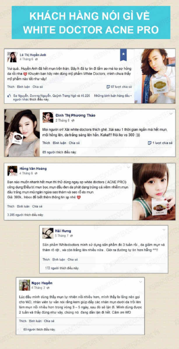 Phản hồi từ khách hàng sau khi sử dụng kem hỗ trợ điều trị mụn White Doctors Acnepro