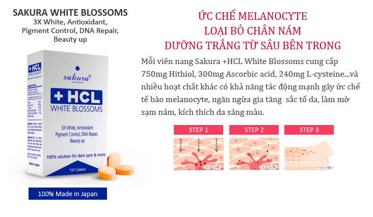 Viên uống chữa nám trắng da Sakura HCL White BLossom